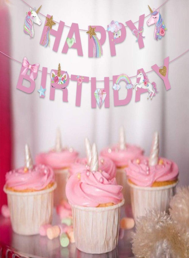 CC HOME Unicorn Happy Birthday Banner/Unicorn Party Supplies Decorations for Kids Birthday Party Decoration,Pink - Image 5